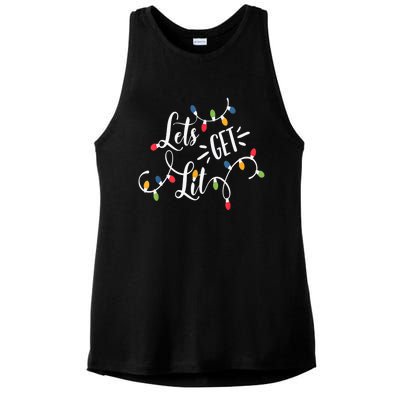 Let's Get Lit Funny Christmas Lights Xmas Maching Pijama TShirt Ladies PosiCharge Tri-Blend Wicking Tank