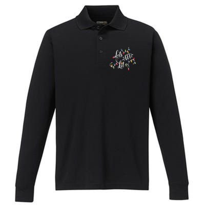 Let's Get Lit Funny Christmas Lights Xmas Maching Pijama TShirt Performance Long Sleeve Polo