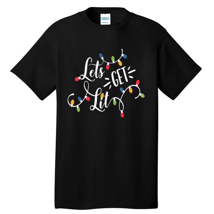 Let's Get Lit Funny Christmas Lights Xmas Maching Pijama TShirt Tall T-Shirt