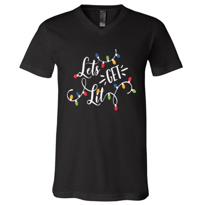 Let's Get Lit Funny Christmas Lights Xmas Maching Pijama TShirt V-Neck T-Shirt