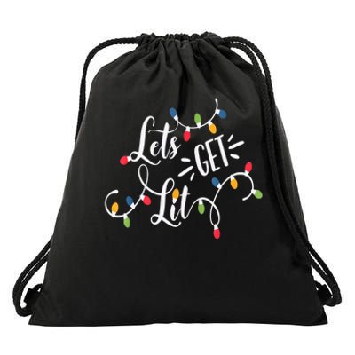 Let's Get Lit Funny Christmas Lights Xmas Maching Pijama TShirt Drawstring Bag