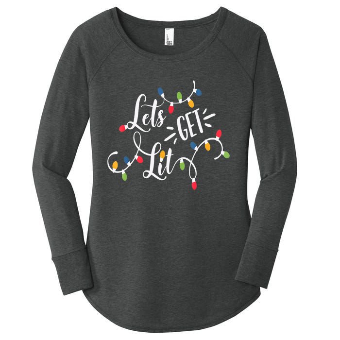 Let's Get Lit Funny Christmas Lights Xmas Maching Pijama TShirt Women's Perfect Tri Tunic Long Sleeve Shirt