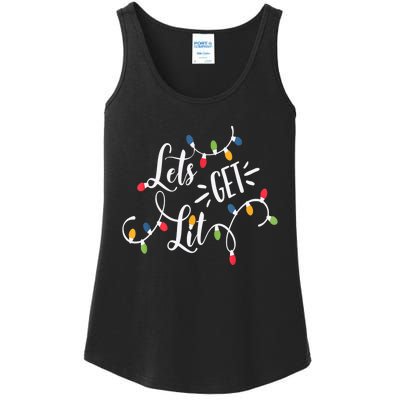 Let's Get Lit Funny Christmas Lights Xmas Maching Pijama TShirt Ladies Essential Tank