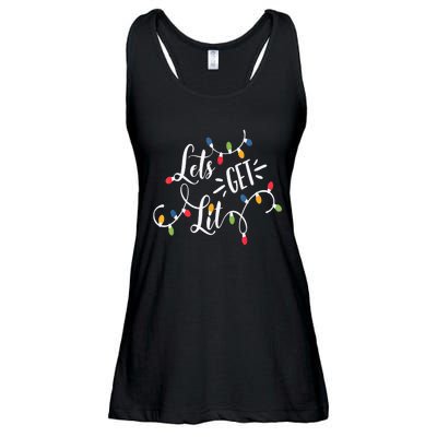 Let's Get Lit Funny Christmas Lights Xmas Maching Pijama TShirt Ladies Essential Flowy Tank