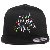 Let's Get Lit Funny Christmas Lights Xmas Maching Pijama TShirt Flat Bill Trucker Hat