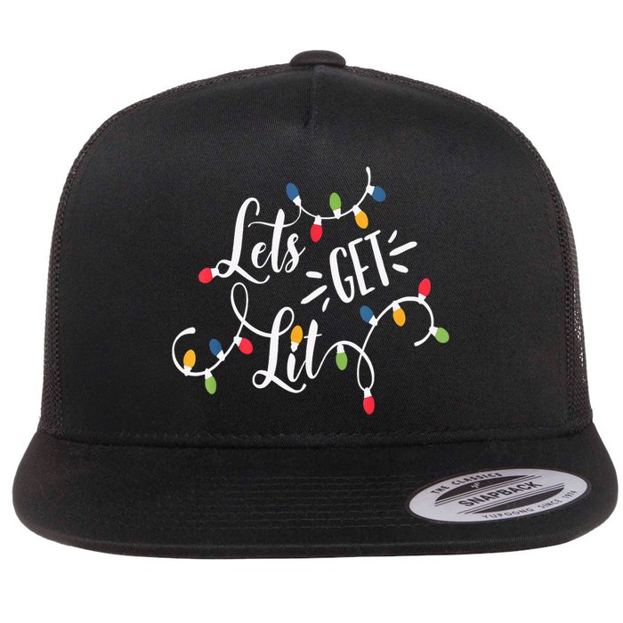 Let's Get Lit Funny Christmas Lights Xmas Maching Pijama TShirt Flat Bill Trucker Hat