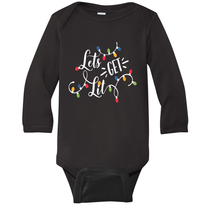 Let's Get Lit Funny Christmas Lights Xmas Maching Pijama TShirt Baby Long Sleeve Bodysuit