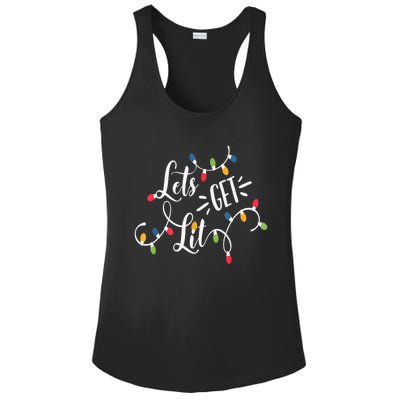 Let's Get Lit Funny Christmas Lights Xmas Maching Pijama TShirt Ladies PosiCharge Competitor Racerback Tank