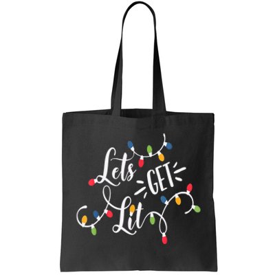 Let's Get Lit Funny Christmas Lights Xmas Maching Pijama TShirt Tote Bag