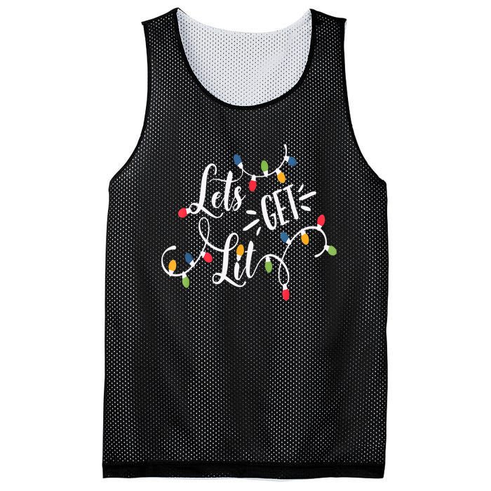 Let's Get Lit Funny Christmas Lights Xmas Maching Pijama TShirt Mesh Reversible Basketball Jersey Tank