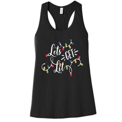 Let's Get Lit Funny Christmas Lights Xmas Maching Pijama TShirt Women's Racerback Tank