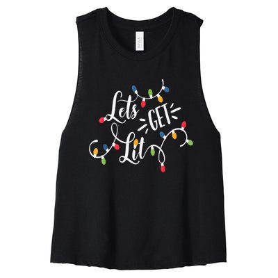 Let's Get Lit Funny Christmas Lights Xmas Maching Pijama TShirt Women's Racerback Cropped Tank