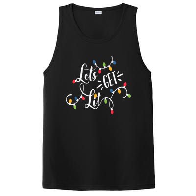 Let's Get Lit Funny Christmas Lights Xmas Maching Pijama TShirt PosiCharge Competitor Tank