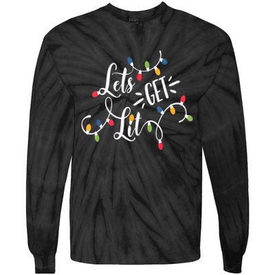 Let's Get Lit Funny Christmas Lights Xmas Maching Pijama TShirt Tie-Dye Long Sleeve Shirt