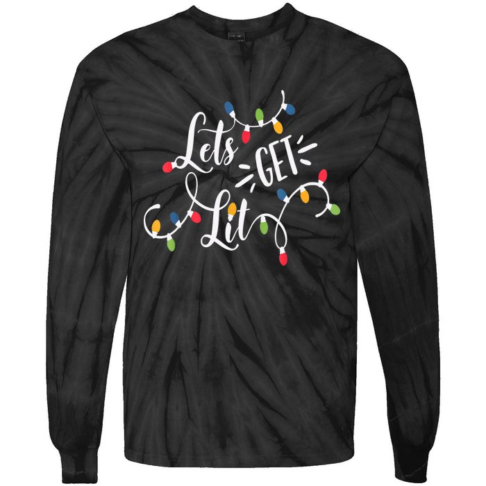 Let's Get Lit Funny Christmas Lights Xmas Maching Pijama TShirt Tie-Dye Long Sleeve Shirt