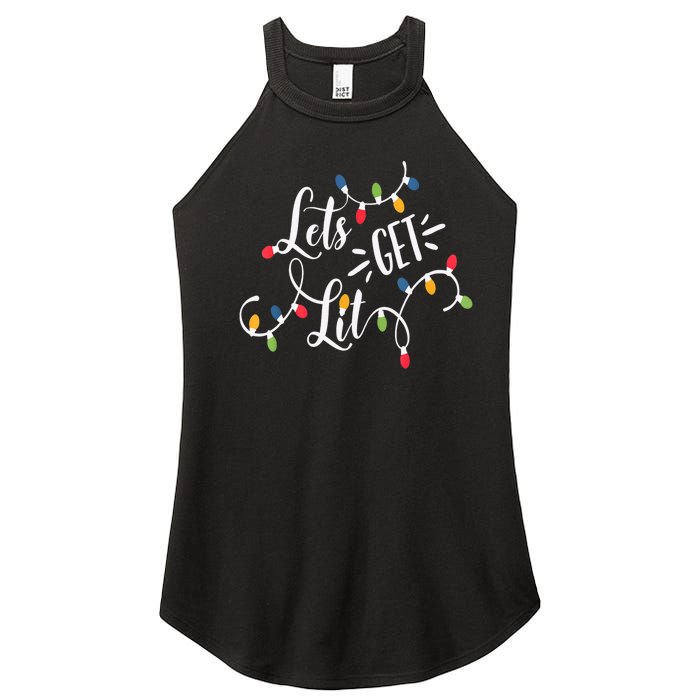 Let's Get Lit Funny Christmas Lights Xmas Maching Pijama TShirt Women's Perfect Tri Rocker Tank