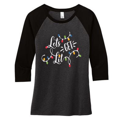 Let's Get Lit Funny Christmas Lights Xmas Maching Pijama TShirt Women's Tri-Blend 3/4-Sleeve Raglan Shirt