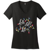 Let's Get Lit Funny Christmas Lights Xmas Maching Pijama TShirt Women's V-Neck T-Shirt