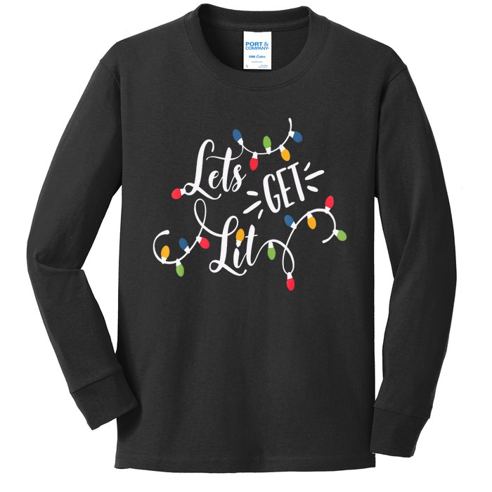 Let's Get Lit Funny Christmas Lights Xmas Maching Pijama TShirt Kids Long Sleeve Shirt