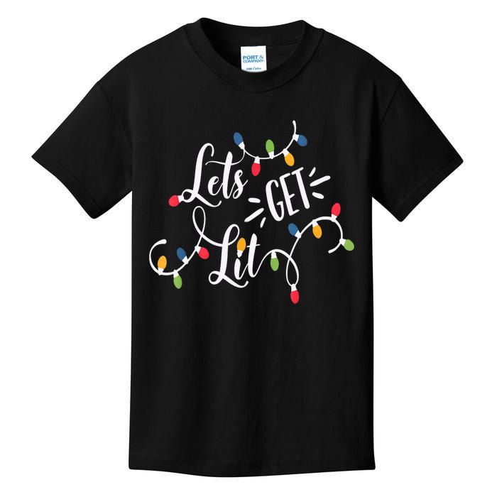 Let's Get Lit Funny Christmas Lights Xmas Maching Pijama TShirt Kids T-Shirt