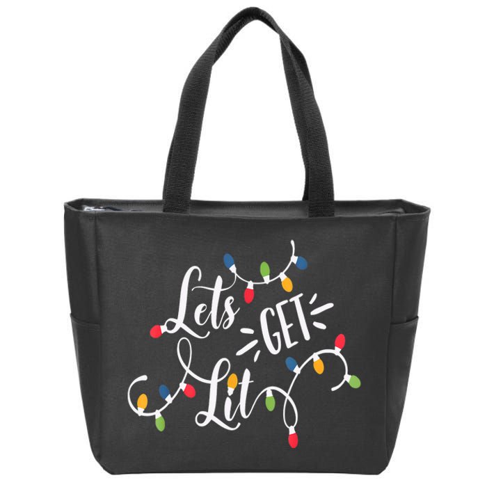 Let's Get Lit Funny Christmas Lights Xmas Maching Pijama TShirt Zip Tote Bag