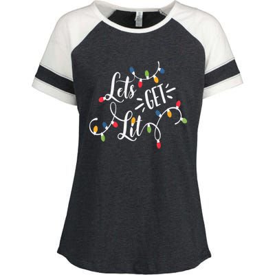 Let's Get Lit Funny Christmas Lights Xmas Maching Pijama TShirt Enza Ladies Jersey Colorblock Tee