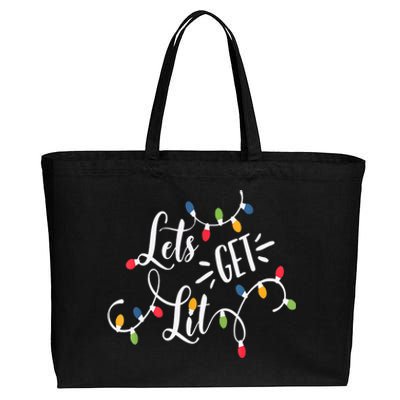 Let's Get Lit Funny Christmas Lights Xmas Maching Pijama TShirt Cotton Canvas Jumbo Tote