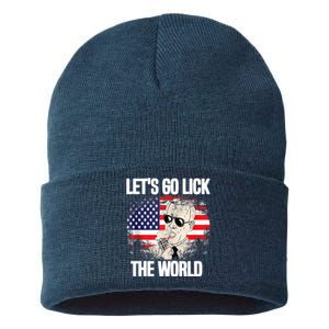 Let's Go Lick The World, Let's Get It Done Funny Joe Biden Sustainable Knit Beanie