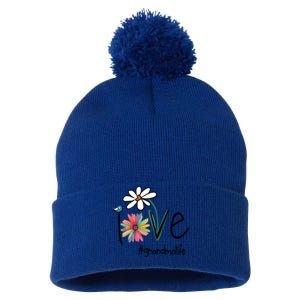 Love Grandma Life Art Flower Funny Gift Pom Pom 12in Knit Beanie