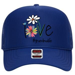 Love Grandma Life Art Flower Funny Gift High Crown Mesh Back Trucker Hat