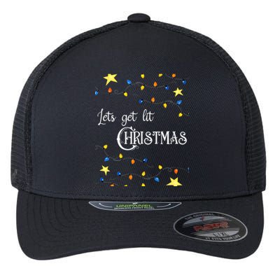 Let's Get Lit Christmas Funny Xmas Holiday Lights Saying Gift Flexfit Unipanel Trucker Cap