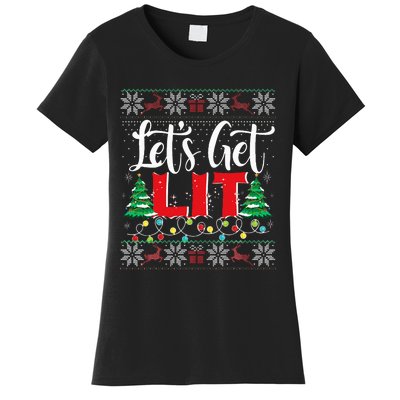 Let's Get Lit Christmas Lights Ugly Sweater Xmas Drinking Women's T-Shirt