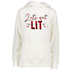 Lets Get Lit Christmas Holiday Party Womens Funnel Neck Pullover Hood