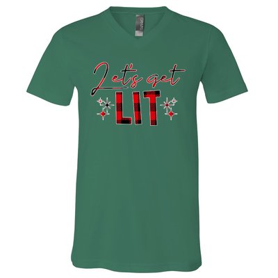 Lets Get Lit Christmas Holiday Party V-Neck T-Shirt