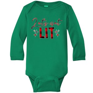 Lets Get Lit Christmas Holiday Party Baby Long Sleeve Bodysuit