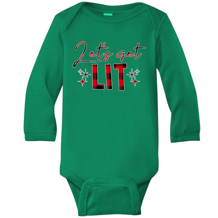 Lets Get Lit Christmas Holiday Party Baby Long Sleeve Bodysuit