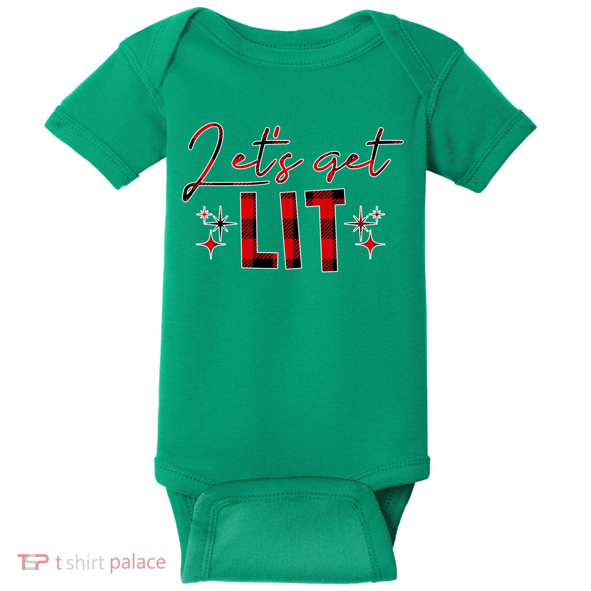 Lets Get Lit Christmas Holiday Party Baby Bodysuit
