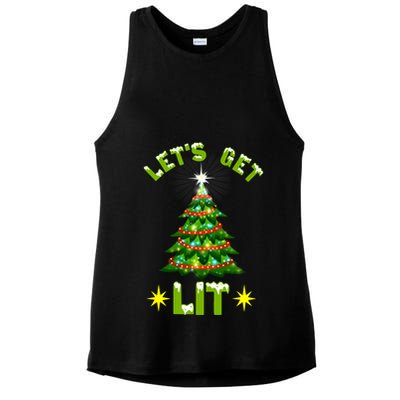 Lets Get Lit Funny Christmas Tree Lights Ladies PosiCharge Tri-Blend Wicking Tank