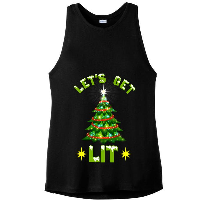 Lets Get Lit Funny Christmas Tree Lights Ladies PosiCharge Tri-Blend Wicking Tank