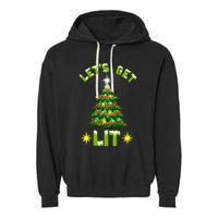 Lets Get Lit Funny Christmas Tree Lights Garment-Dyed Fleece Hoodie