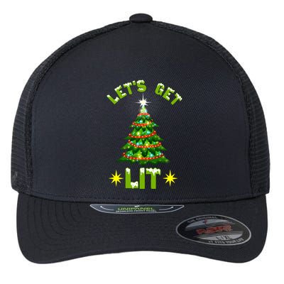 Lets Get Lit Funny Christmas Tree Lights Flexfit Unipanel Trucker Cap