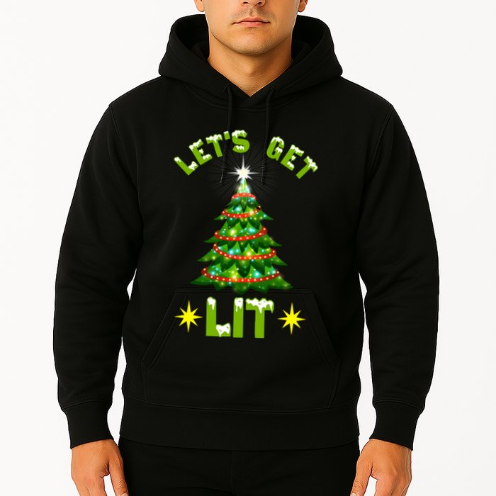 Lets Get Lit Funny Christmas Tree Lights Hoodie