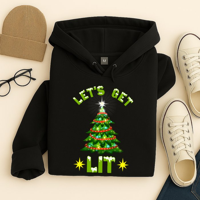 Lets Get Lit Funny Christmas Tree Lights Hoodie