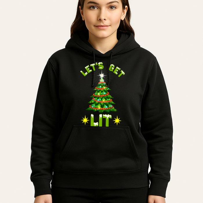 Lets Get Lit Funny Christmas Tree Lights Hoodie