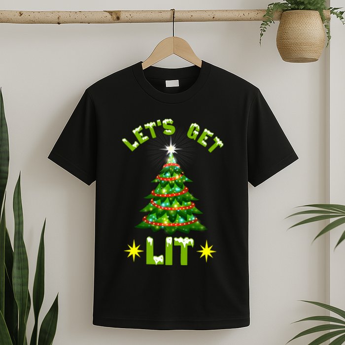 Lets Get Lit Funny Christmas Tree Lights T-Shirt