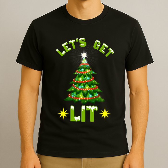 Lets Get Lit Funny Christmas Tree Lights T-Shirt