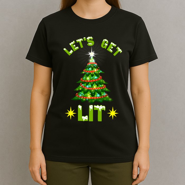 Lets Get Lit Funny Christmas Tree Lights T-Shirt