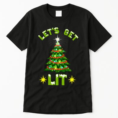 Lets Get Lit Funny Christmas Tree Lights Tall T-Shirt