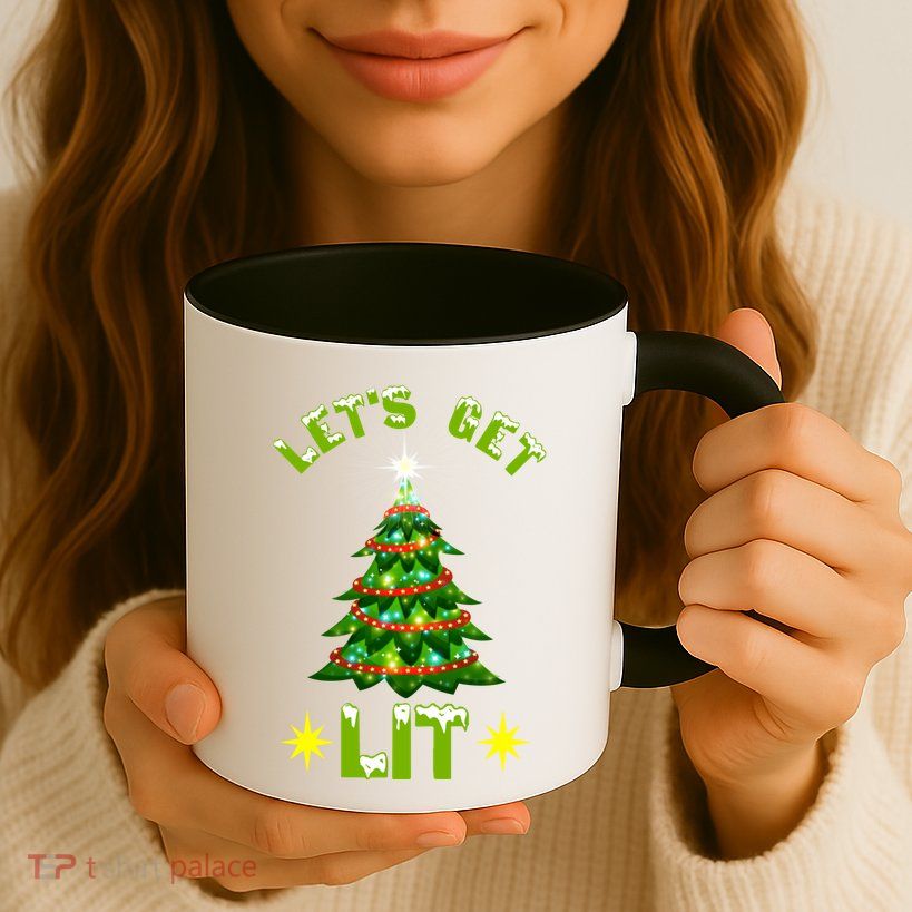 Lets Get Lit Funny Christmas Tree Lights Mug