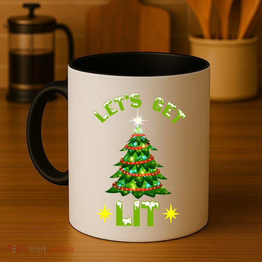 Lets Get Lit Funny Christmas Tree Lights Mug